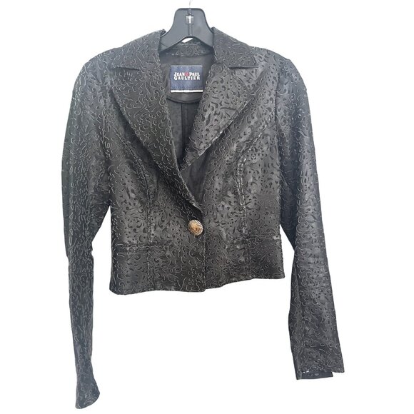 Jean Paul Gaultier Black Textured Blazer Jacket Embossed Pattern Button Details